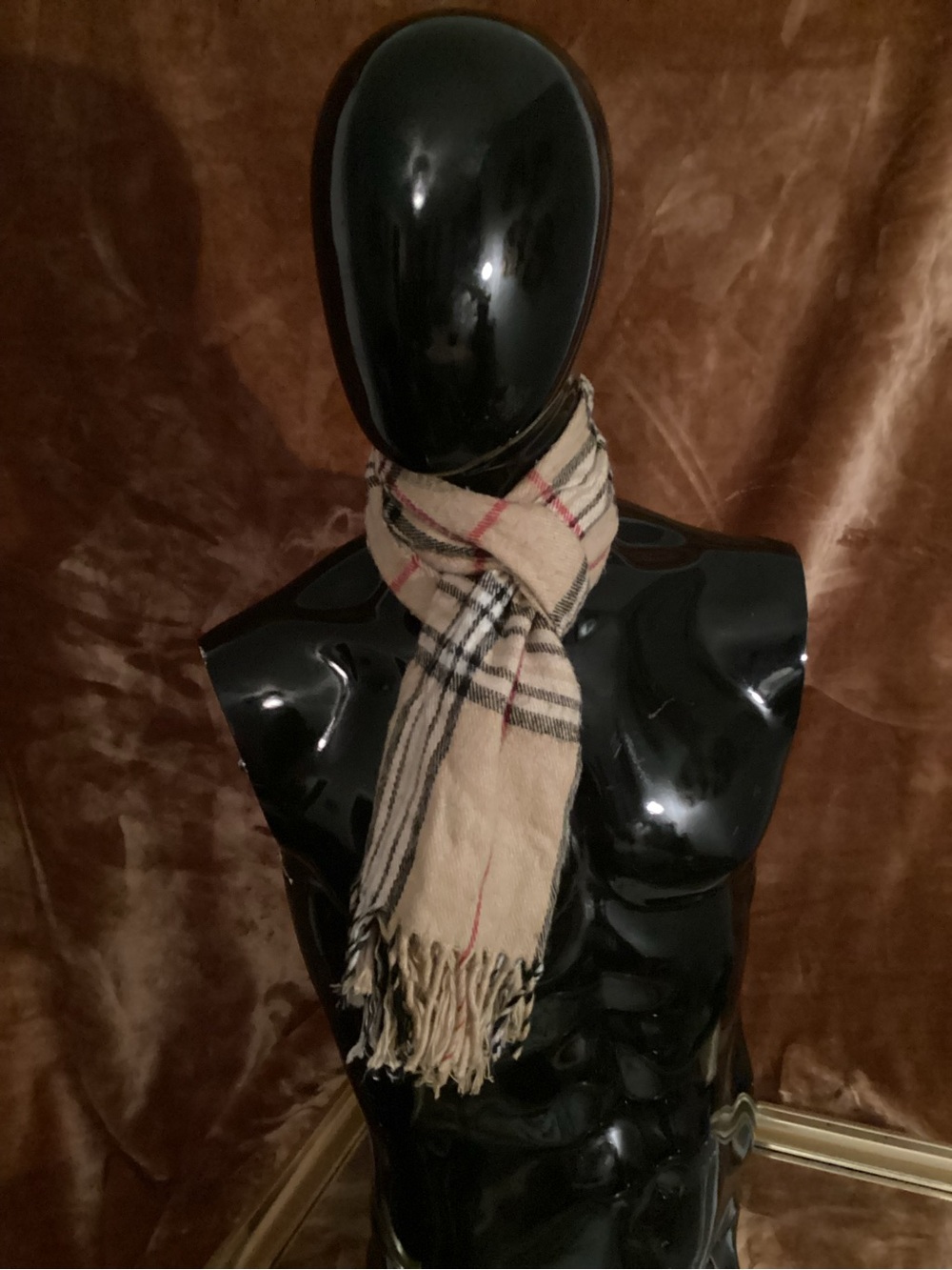 Unisex Beige Plaid Fringe Scarf - Classic Check